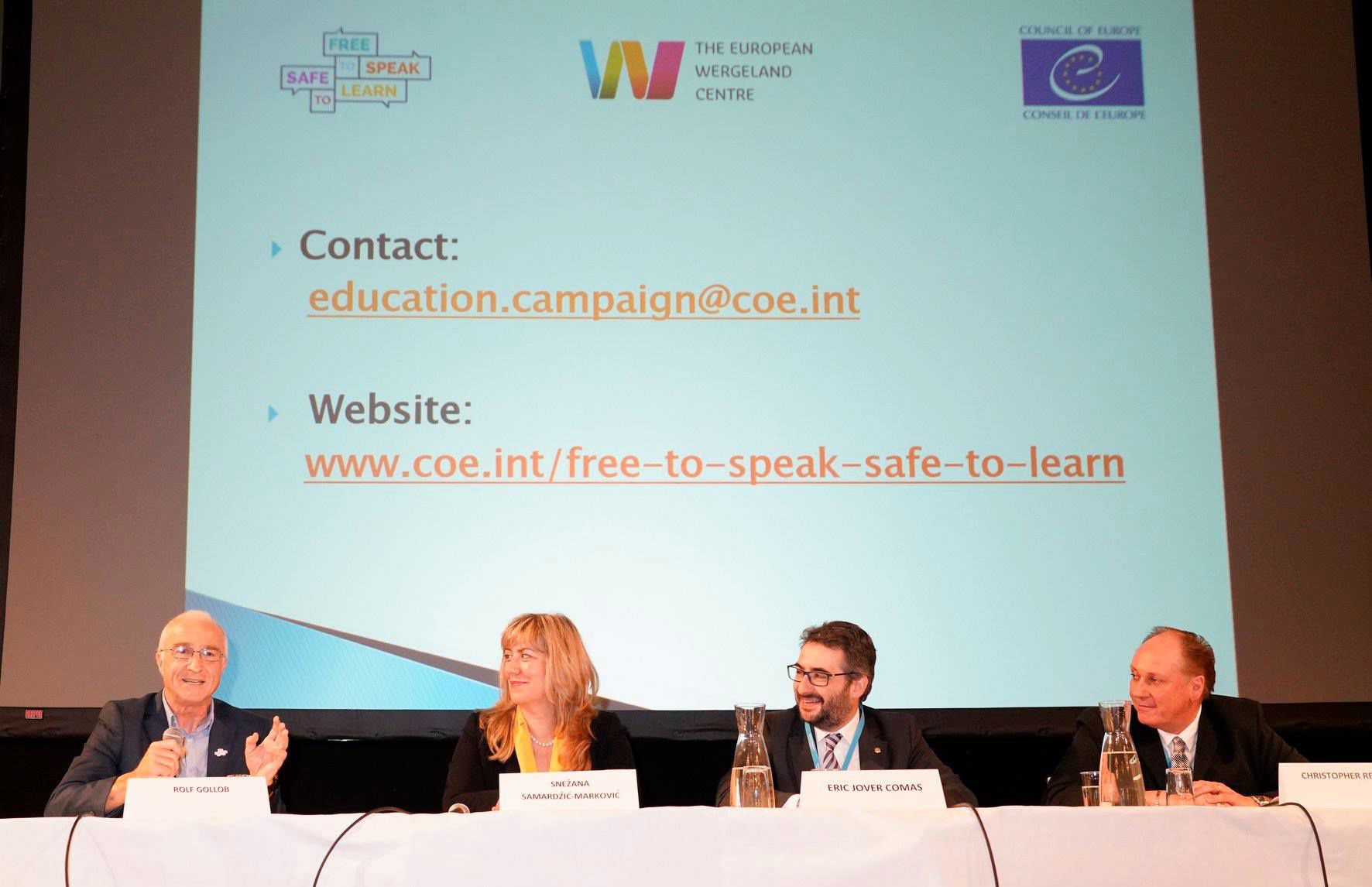 Rolf Gollob (links). Panel-Diskussion zum Start der Europarat-Kampagne "Free to Speak, Safe to Learn." Oslos 2018